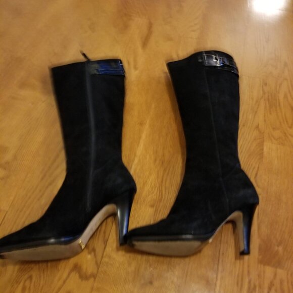 Cole Haan Air Sierra Tall Boots - Black Suede and Patent Leather Size 8 - Picture 11 of 16